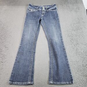 Miss Me Jeans Womens 30 Blue Medium Wash Low Rise Bootcut Embroidered Rhinestone